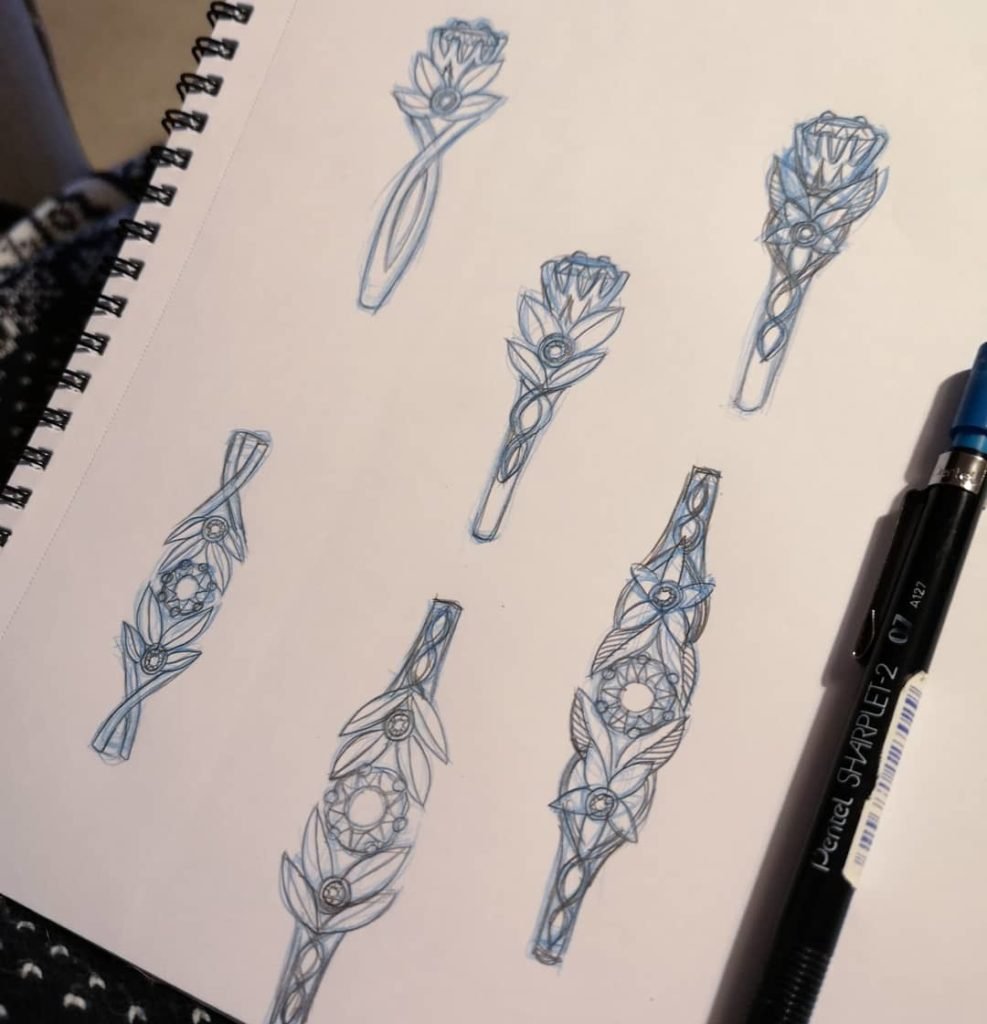 design sketch for lord of the rings engagement rings