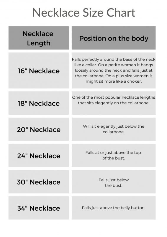 Necklace Size Chart Necklace Size Chart